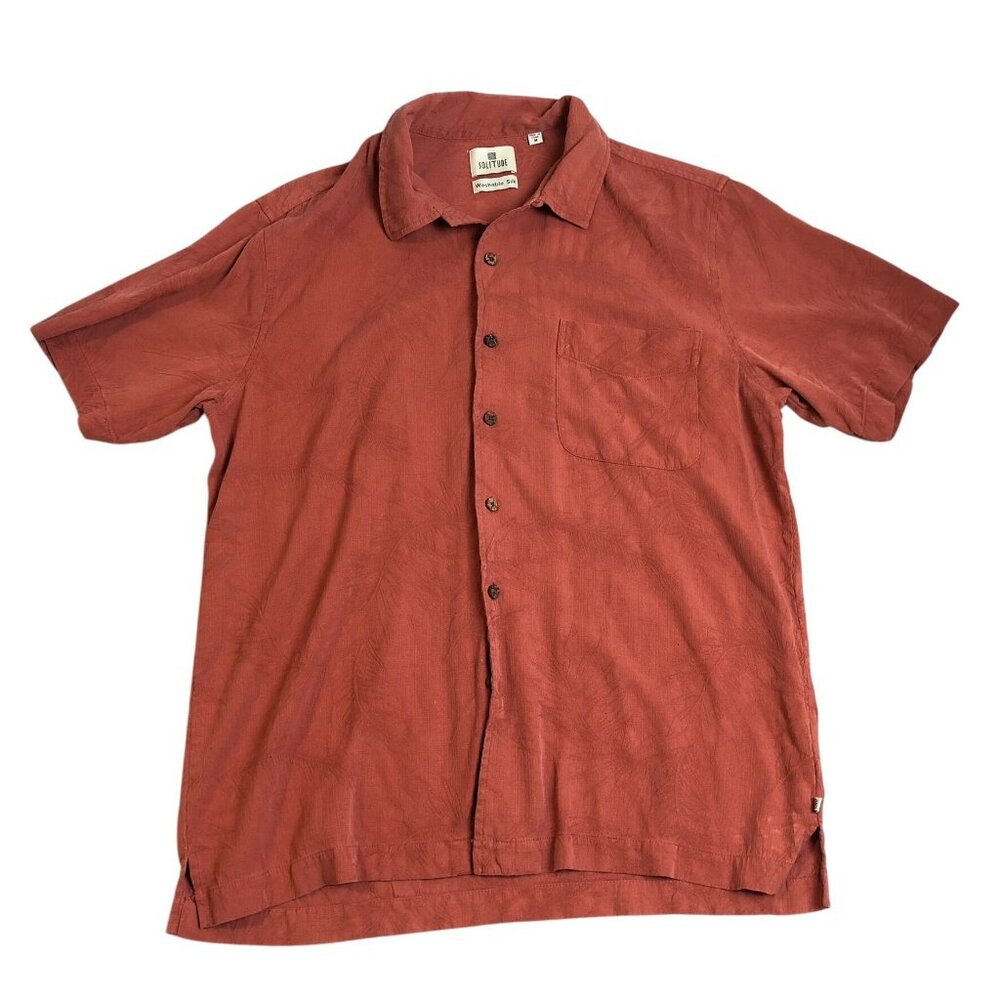 Solitude Mens Shirt Medium Short Sleeve 100% Silk Button Up Textured Casual Rust